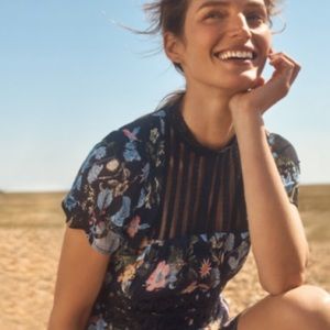 Anthropologie navy blue flower dress